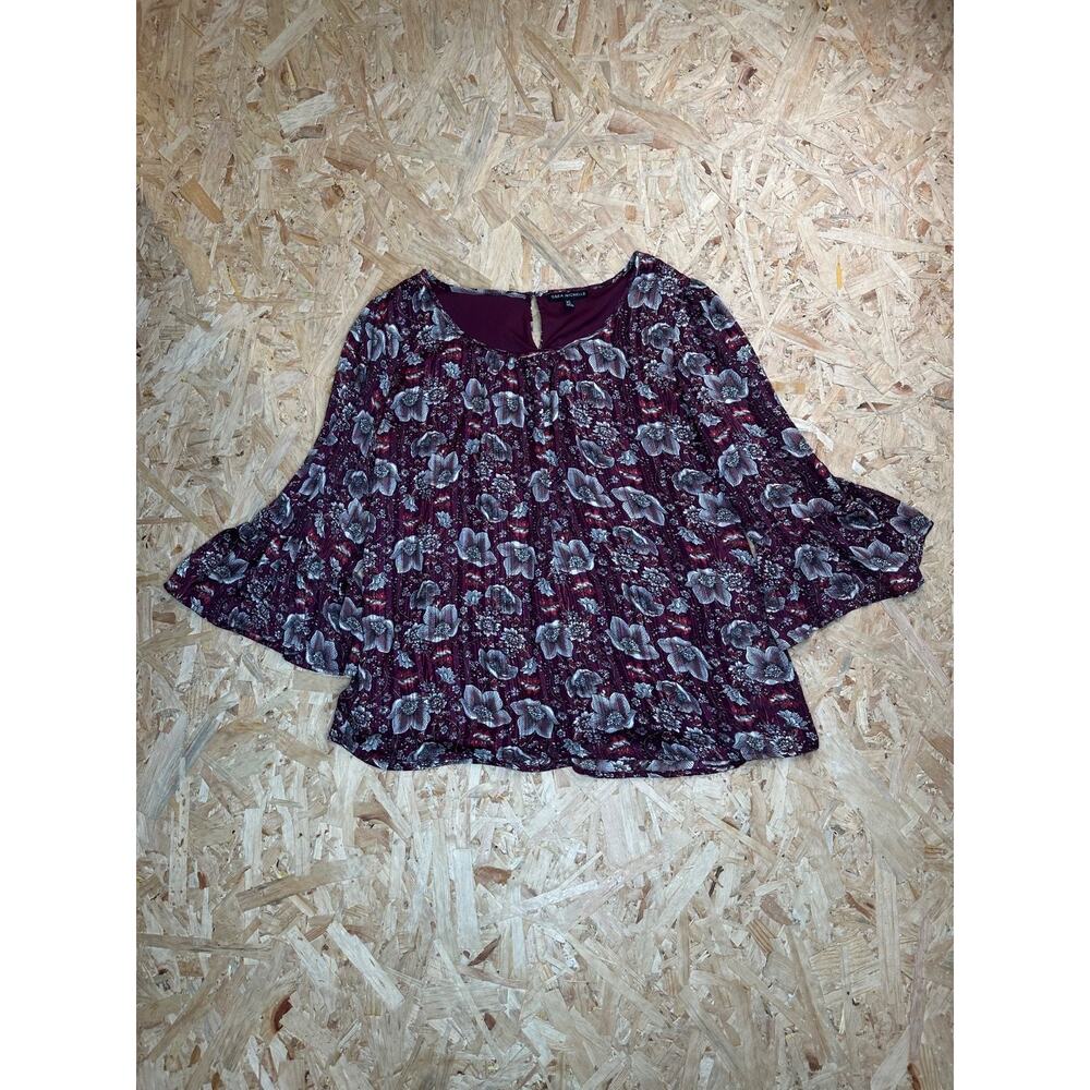 Sara Michelle Women’s Burgundy Floral Long Sleeve Blouse Sz XL